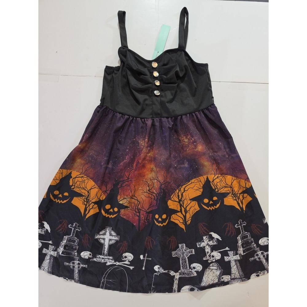 DRESSFO Halloween Dress XL‎ US 10 Witches Graveyard Galaxy Print Swing Goth NWT